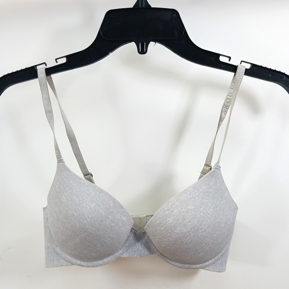 Roxy Grey Heathered Underwire T-Shirt Bra 34B Logo Straps 4968-28